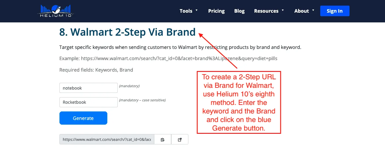 Helium 10 Gems Walmart 2-Step Via Brand