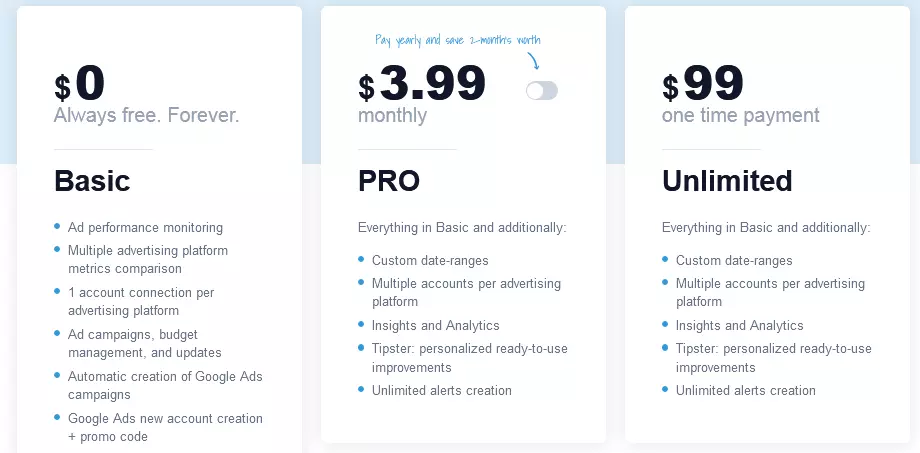 Clever Ads Pricing Plans