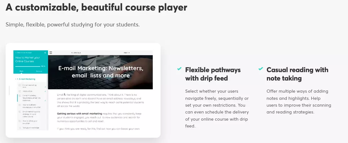 Customizable course player - LearnWorlds Features