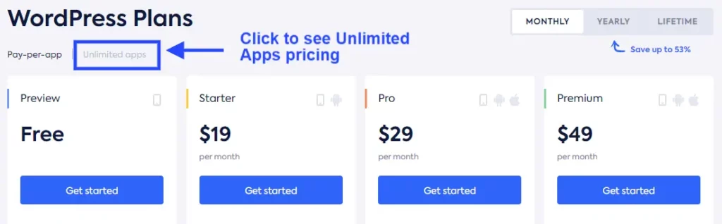 Wordpress Plans - AppMySite Pricing