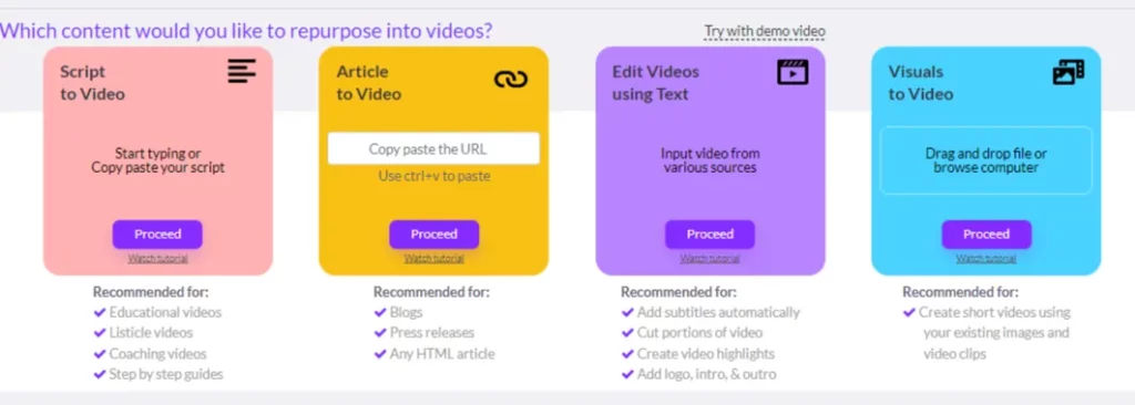 Video Types Offered by Pictory AI