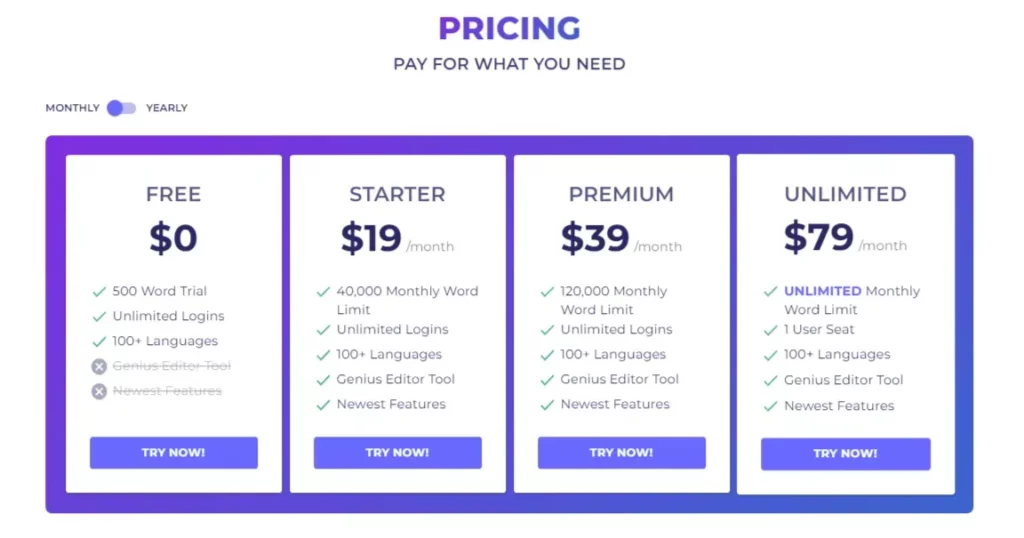 CopyGenius Pricing Plans