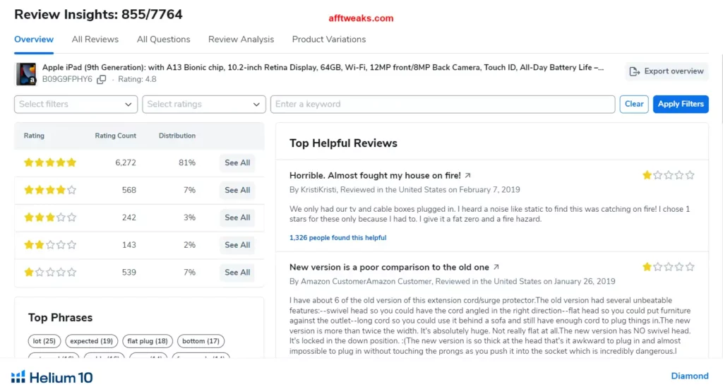 Helium 10 Review Insights Chrome Extension