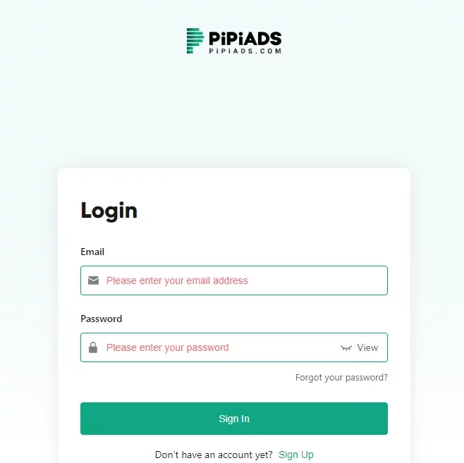 Login for PiPiADS Free Trial