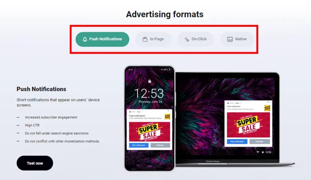 Ad Formats on Partners.house
